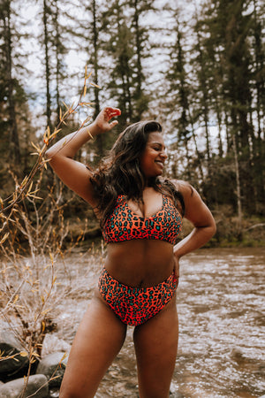 Neon Cheetah Swim Top
